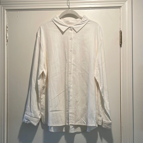 Source Unknown Ivory Textured Button Down Shirt - Picture 1 of 13